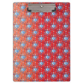 Abstracte sneeuwvlokken met rode en blauwe kerst klembord (Voorkant)