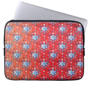 Abstracte sneeuwvlokken met rode en blauwe kerst laptop sleeve