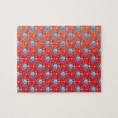 Abstracte sneeuwvlokken met rode en blauwe kerst legpuzzel (Horizontaal)