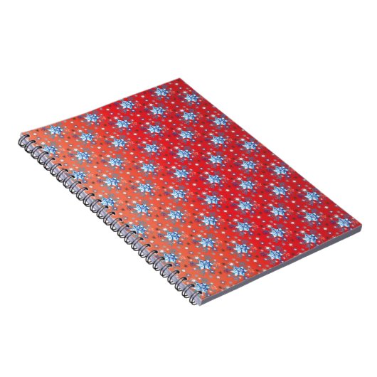 Abstracte sneeuwvlokken met rode en blauwe kerst notitieboek (Rechterzijde)