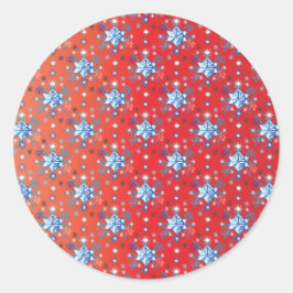 Abstracte sneeuwvlokken met rode en blauwe kerst ronde sticker