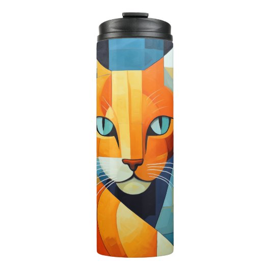 Abstracte Snorharen: Oranje Kat Thermosbeker (Voorkant)
