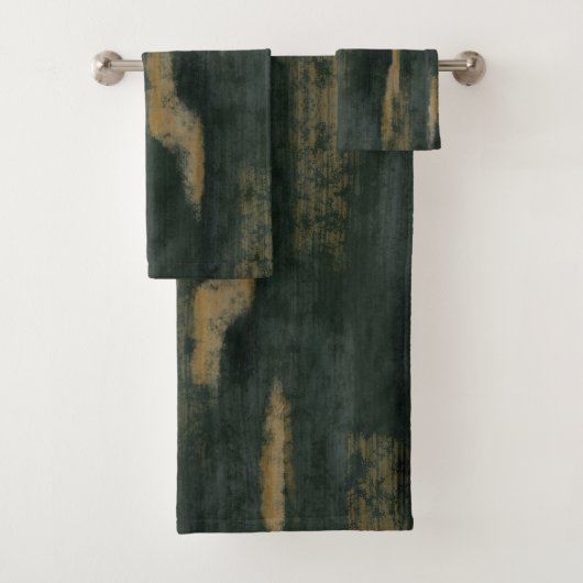 Abstracte Soft Hues Deep Green & Gold Bad Handdoek (Insitu)