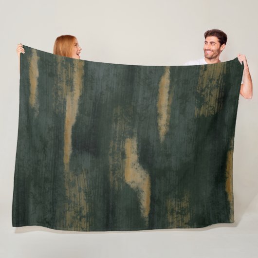 Abstracte Soft Hues Deep Green & Gold Fleece Deken (In situ)