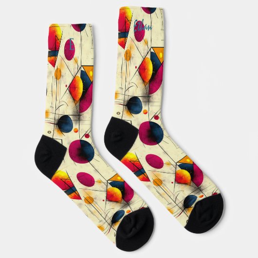 Abstracte Sokken in roze, marineblauw en Sinaasapp (Rechts)