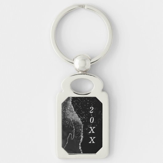 Abstracte Sparkle Black Silver Afstuderen Sleutelhanger (Voorkant)