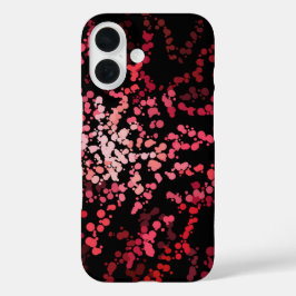 Abstracte spatdeeltjes in tinten roze en rood patr iPhone 16 hoesje