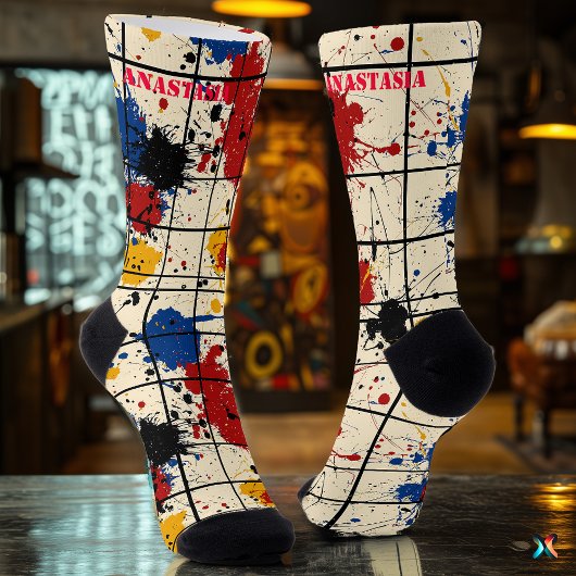 Abstracte Spatten Sokken met Geometrisch Raster