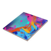 Abstracte spatten van kleurblauw fuchsia oranje tegeltje (Zijkant)