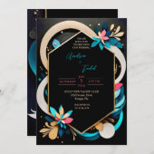 Abstracte speelse moderne elegante bruiloft kaart (Voorkant / Achterkant)