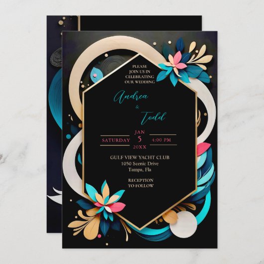 Abstracte speelse moderne elegante bruiloft kaart (Voorkant / Achterkant)