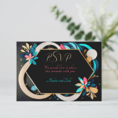 Abstracte speelse moderne elegante bruiloft RSVP kaartje (Staand voorkant)