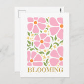 Abstracte speelse roze bloemen briefkaart (Voorkant / Achterkant)