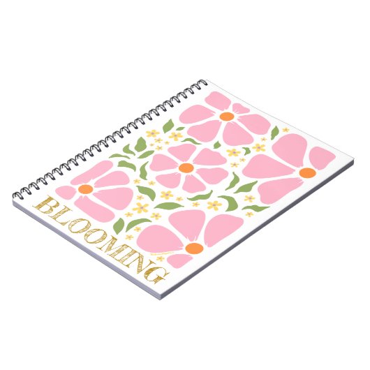 Abstracte speelse roze bloemen notitieboek (Linkerzijde)