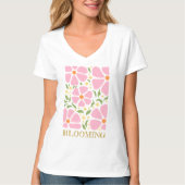 Abstracte speelse roze bloemen t-shirt (Voorkant)