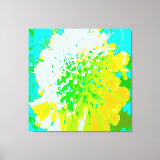 Abstracte speldenkussen ventilator in geel en groe canvas afdruk (Voorkant)
