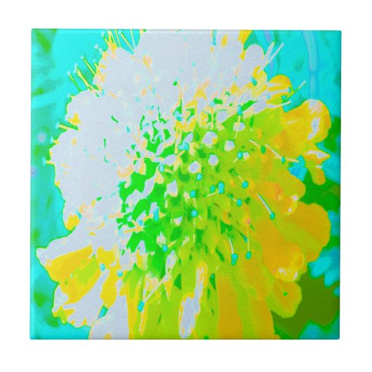 Abstracte speldenkussen ventilator in geel en groe tegeltje (Voorkant)