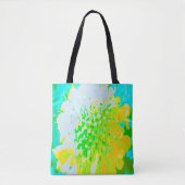 Abstracte speldenkussen ventilator in geel en groe tote bag (Voorkant)