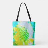 Abstracte speldenkussen ventilator in geel en groe tote bag (Achterkant)