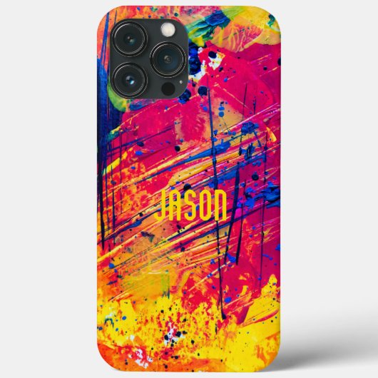 Abstracte spetters geel, hete roze, blauw op maat Case-Mate iPhone case (Achterkant)