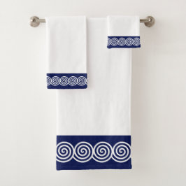 Abstracte spiraal cirkels in marineblauw en witte  bad handdoek