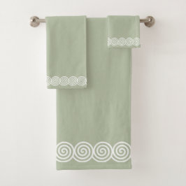 Abstracte spiraal cirkels op salie groen bad handdoek