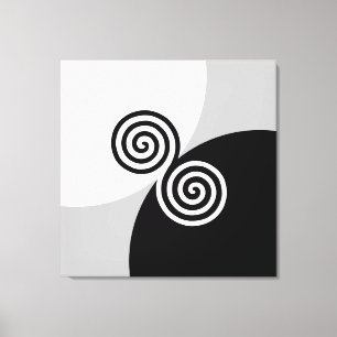 Abstracte spiraal cirkels op zwart grijs en wit canvas afdruk