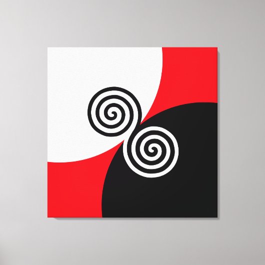 Abstracte spiraal cirkels op zwart rood en wit canvas afdruk (Voorkant)