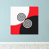 Abstracte spiraal cirkels op zwart rood en wit canvas afdruk (Insitu (Houten vloer))