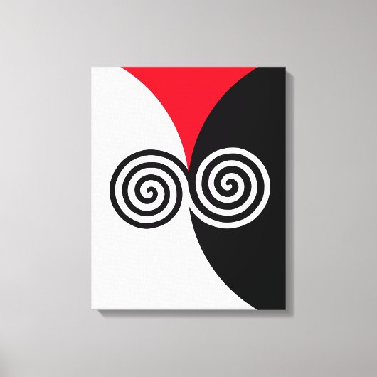 Abstracte spiraal cirkels op zwart rood en wit canvas afdruk (Voorkant)