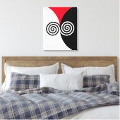 Abstracte spiraal cirkels op zwart rood en wit canvas afdruk (Insitu (Slaapkamer))