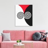 Abstracte spiraal cirkels op zwart rood en wit canvas afdruk (Insitu (Woonkamer))