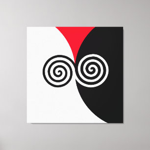 Abstracte spiraal cirkels op zwart rood en wit canvas afdruk