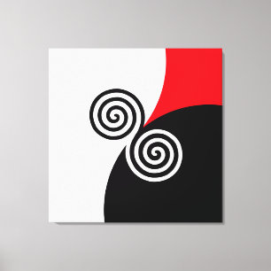 Abstracte spiraal cirkels op zwart rood en wit canvas afdruk