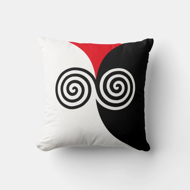 Abstracte spiraal cirkels op zwart rood en wit kussen (Voorkant)