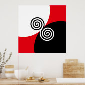 Abstracte spiraal cirkels op zwart rood en wit poster (Keuken)