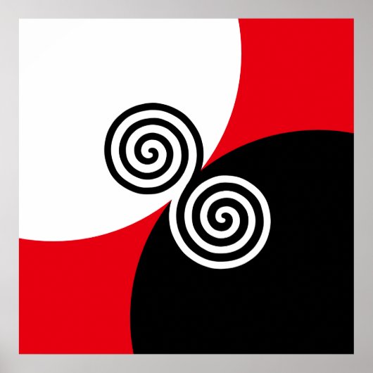 Abstracte spiraal cirkels op zwart rood en wit poster (Voorkant)