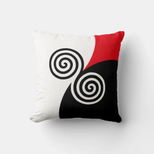 Abstracte spiraal cirkels op zwart rood en wit wer kussen