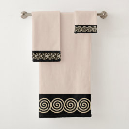 Abstracte spiraal cirkels op zwarte en beige badha bad handdoek