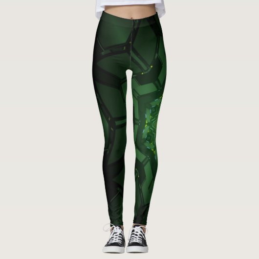 Abstracte spiraal neon verlichting afbeelding leggings (Voorkant)