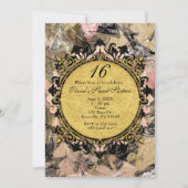 Abstracte spiraal roze zwart & gouden feest uitnod kaart (Voorkant)