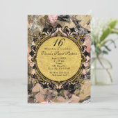 Abstracte spiraal roze zwart & gouden feest uitnod kaart (Staand voorkant)