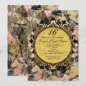 Abstracte spiraal roze zwart & gouden feest uitnod kaart (Voorkant / Achterkant)