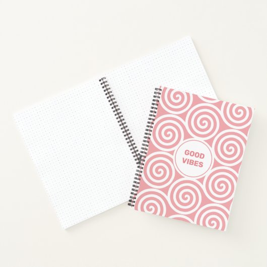 Abstracte spiraalcirkels in lichtroze en wit notitieboek (Binnen)