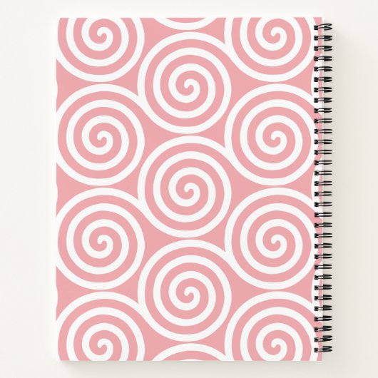 Abstracte spiraalcirkels in lichtroze en wit notitieboek (Achterkant)