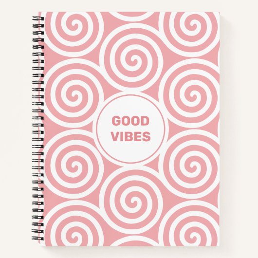 Abstracte spiraalcirkels in lichtroze en wit notitieboek (Voorkant)