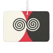 Abstracte spiraalcirkels in zwart-wit op rood luchtverfrisser (Achterkant)