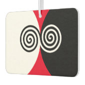 Abstracte spiraalcirkels in zwart-wit op rood luchtverfrisser (Links)