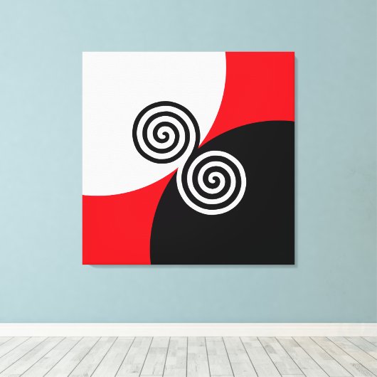 Abstracte spiraalcirkels op zwart-wit canvas afdruk (Insitu (Houten vloer))