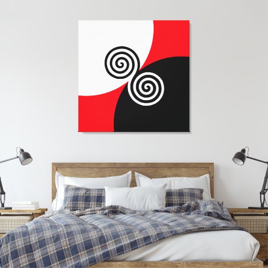 Abstracte spiraalcirkels op zwart-wit canvas afdruk (Insitu (Slaapkamer))